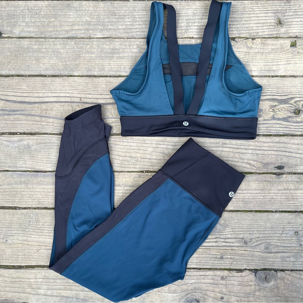 lululemon athletica Teal and Navy Leggings & Sports Bra Set